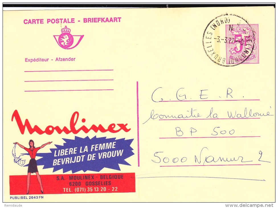 BELGIQUE - CARTE ENTIER POSTAL ILLUSTREE PUBLICITAIRE "PUBLIBEL" 2643FN De MOULINEX - Publibels