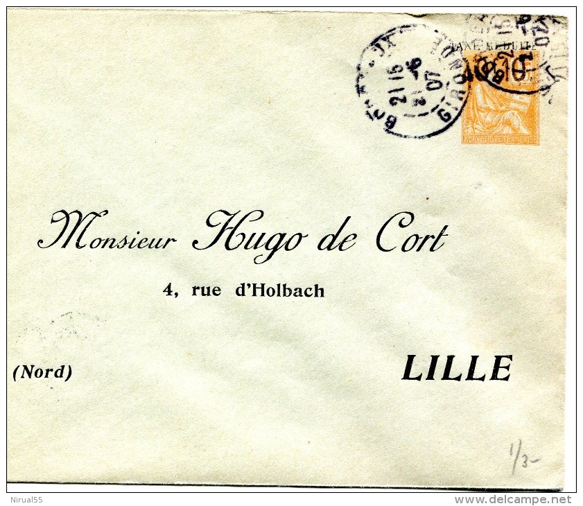 Entier Postal ENVELOPPE 15 Cts MOUCHON  B8 147 X 122 Avec REPIQUAGE  Hugo DE CORT à LILLE NORD - Overprinted Covers (before 1995)