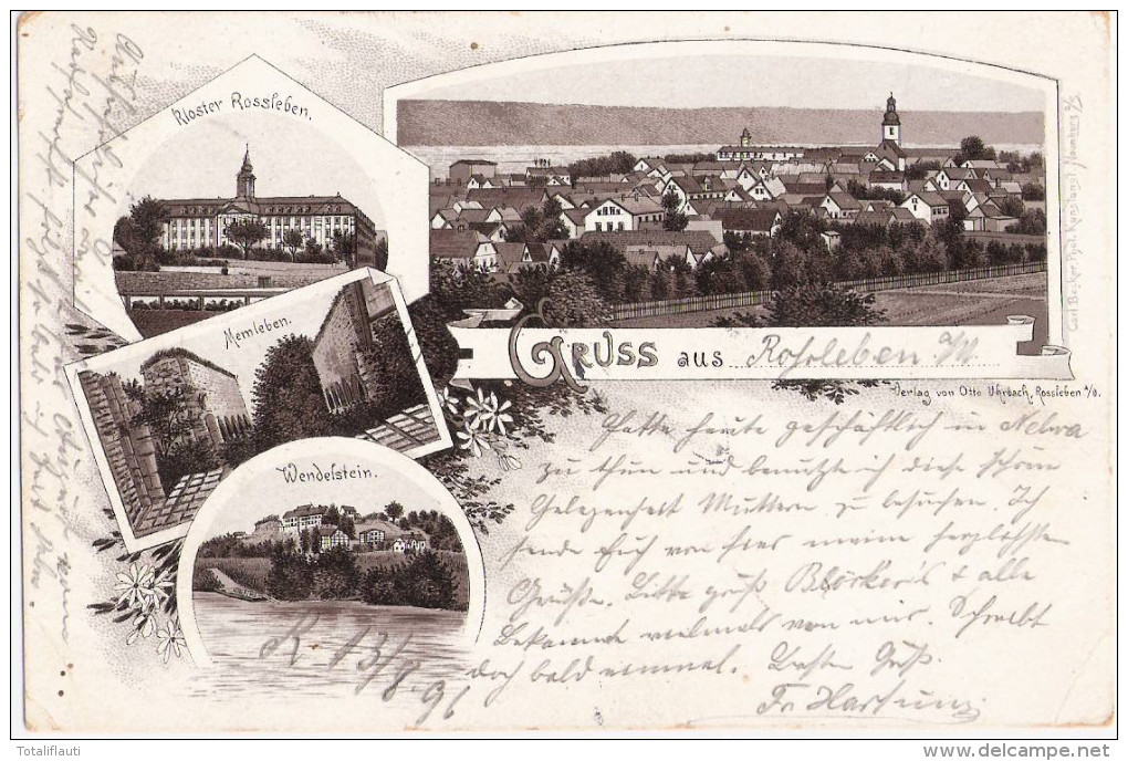Gruss Aus Rossleben Braun Litho Vorläufer Bahnpost 14.8.1896 LEIPZIG ZUG 37 - Rossleben