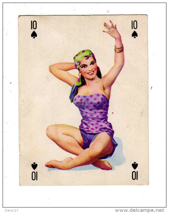 UNE CARTE A JOUER PIN UP GRACIEUSE SOURIRE 10 DE PIQUE FEMME  Années 50 - Other & Unclassified