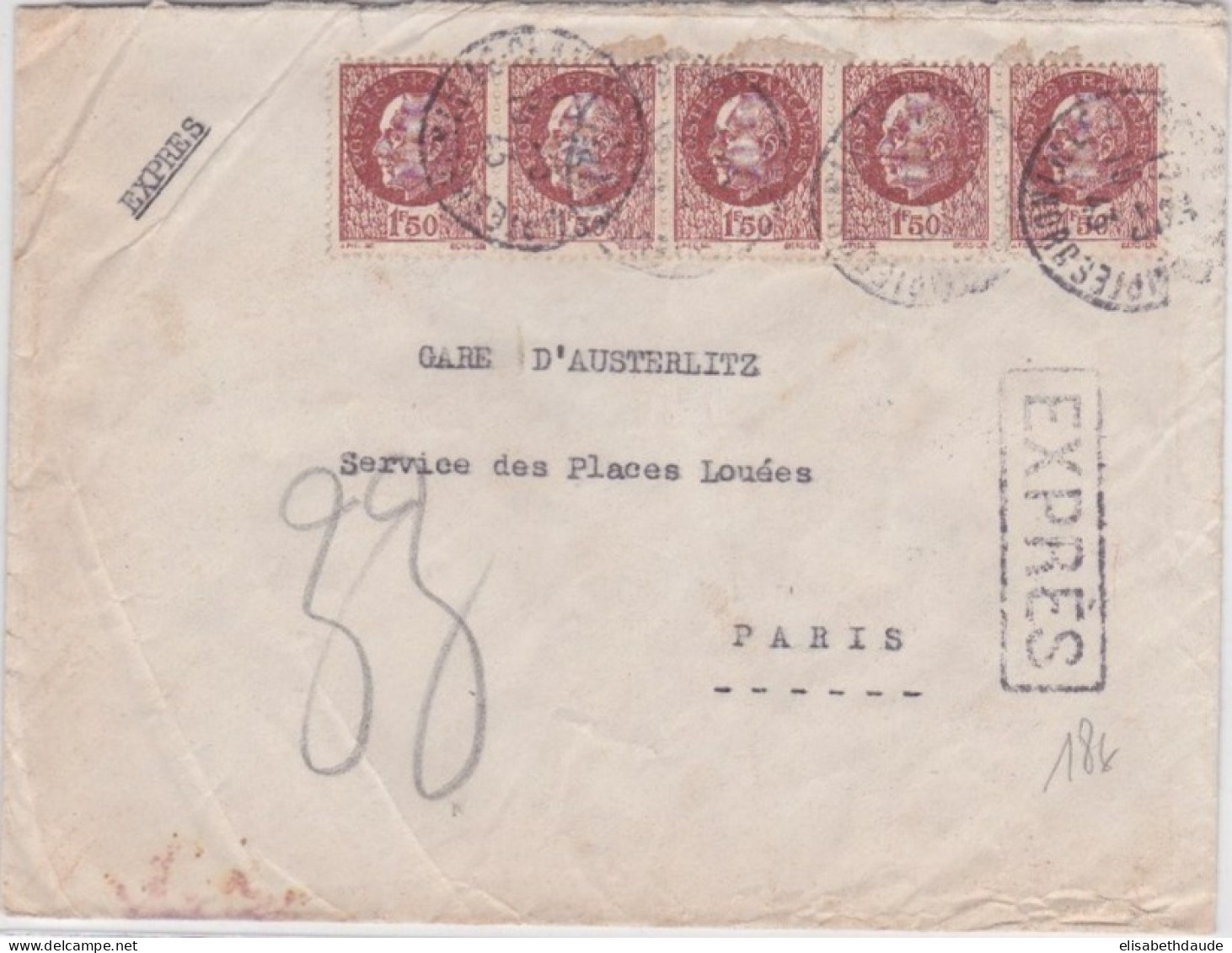 1943 - ENVELOPPE EXPRES De LILLE (NORD) Avec PNEUMATIQUE De PARIS - PETAIN - 1941-42 Pétain