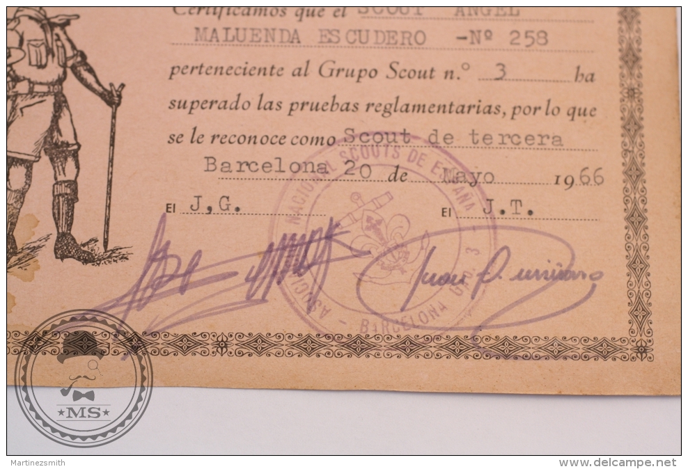 Vintage 1966 Boy Scouts Of Spain, Cataluña, Barcelona Certificate - Scouting