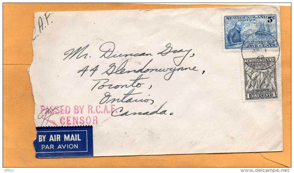 Newfoundland 1942 Cesnored Cover Mailed - 1908-1947