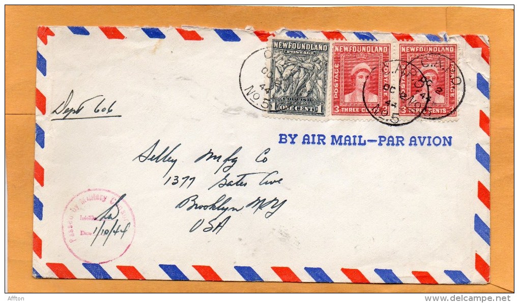 Newfoundland 1944 Censored Cover Mailed To USA - 1908-1947