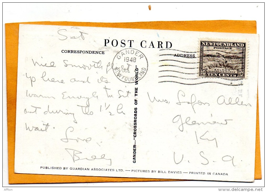 Gander Airport Newfoundland 1949 Postcard - Other & Unclassified