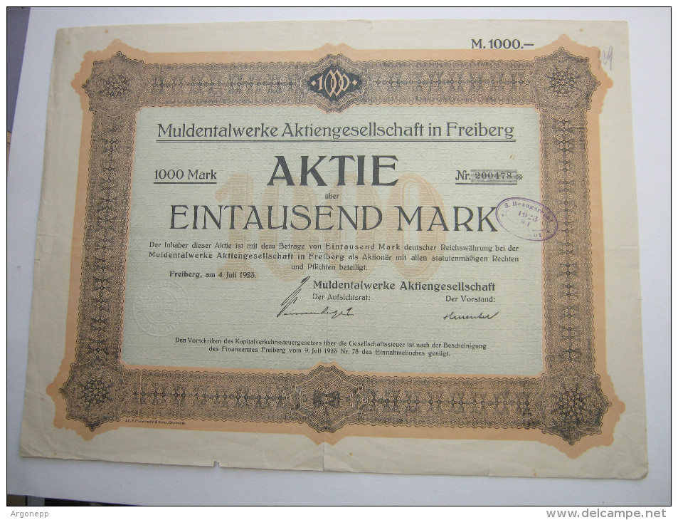 1923, FREIBERG In Sachsen , Alte Aktie - Freiberg (Sachsen)