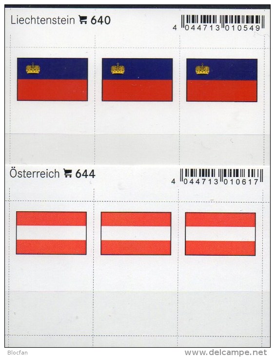 2x3 Flaggen-Sticker In Farbe Österreich+ Liechtenstein 7€ Kennzeichnung Alben Karten Sammlung LINDNER 640+644 Austria FL - Material