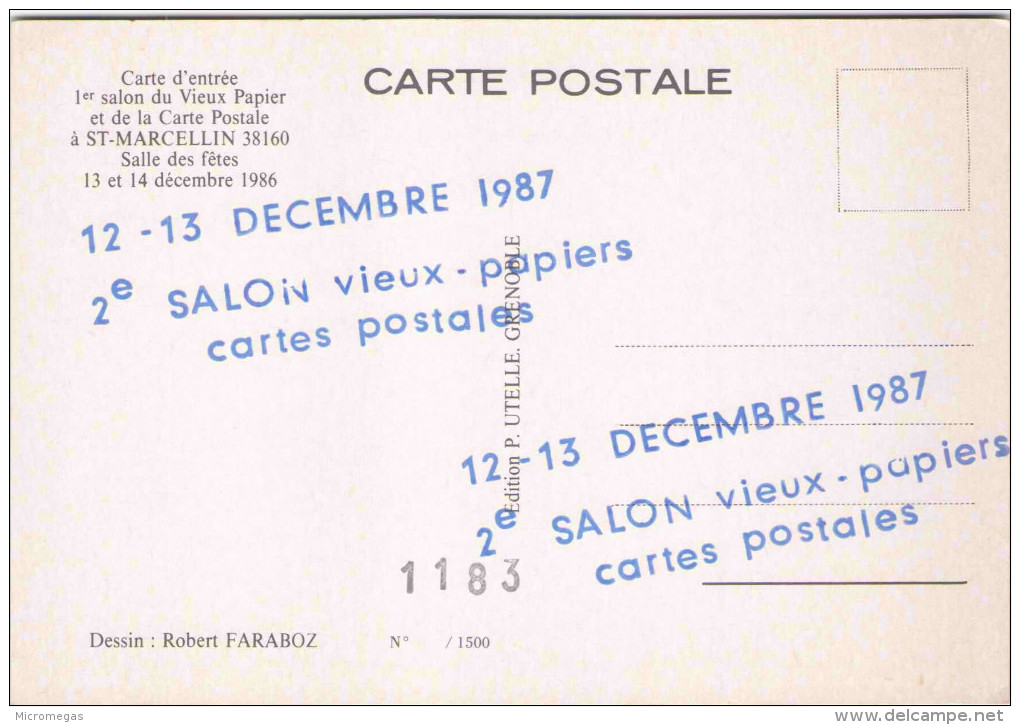 SAINT-MARCELLIN (Isère) - 1ère Exposition Cartes Postales - 13-14 Décembre 1986 - Ill. Robert Faraboz - Bourses & Salons De Collections
