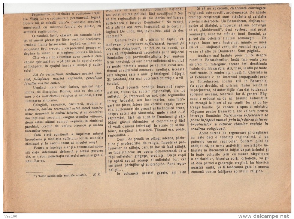 UNIREA NEWSPAPER, CHURCH- POLITIC NEWSPAPER, KING FERDINAND STAMP, 1927, ROMANIA - Other & Unclassified