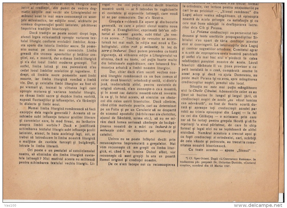 UNIREA NEWSPAPER, CHURCH- POLITIC NEWSPAPER, KING FERDINAND STAMP, 1927, ROMANIA - Autres & Non Classés