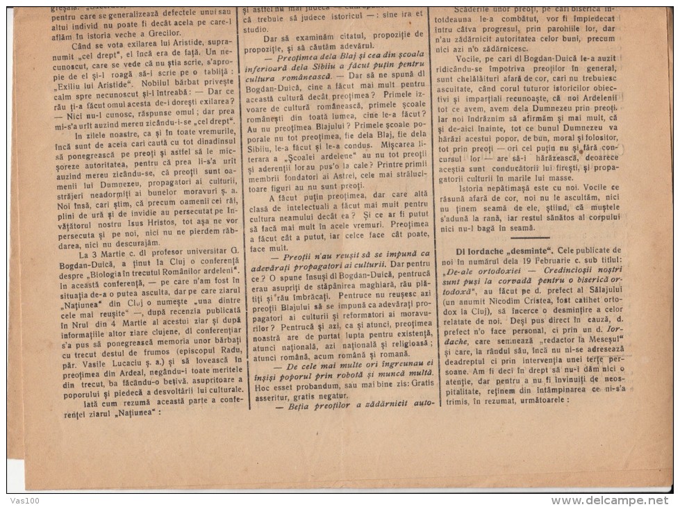 UNIREA NEWSPAPER, CHURCH- POLITIC NEWSPAPER, KING FERDINAND STAMP, 1927, ROMANIA - Otros & Sin Clasificación