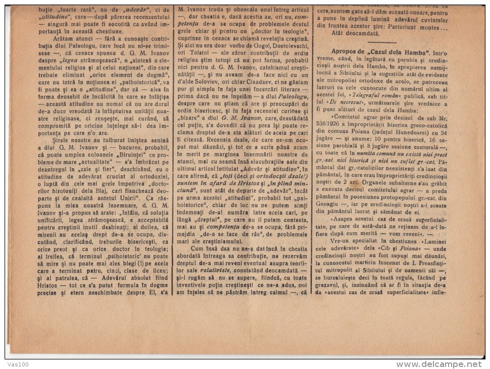 UNIREA NEWSPAPER, CHURCH- POLITIC NEWSPAPER, KING FERDINAND STAMP, 1926, ROMANIA - Autres & Non Classés