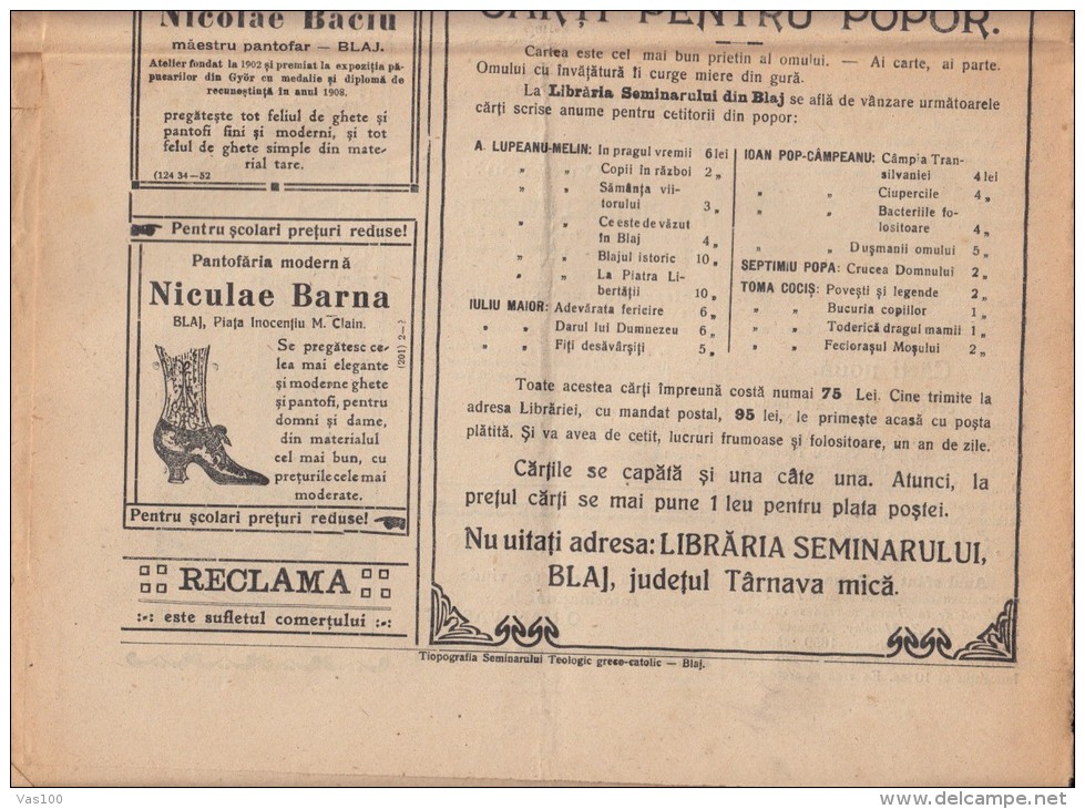 UNIREA POPORULUI NEWSPAPER, WEEKLY CHURCH NEWSPAPER, KING FERDINAND STAMPS, 1926, ROMANIA - Other & Unclassified