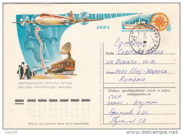 RUSSIAN EXPEDITION IN ANTARCTICA, PLANE, PENGUINS, BASE, PC STATIONERY, ENTIER POSTAL, 1983, RUSSIA - Antarctische Expedities