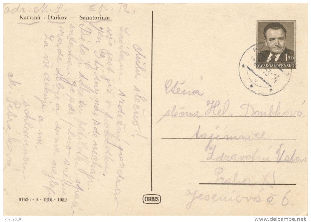 I3100 - Czechoslovakia / Postal Stationery (1953) Karvina 3 - Theme: The Darkov Spa In Karvina - Spa Sanatorium - Thermalisme