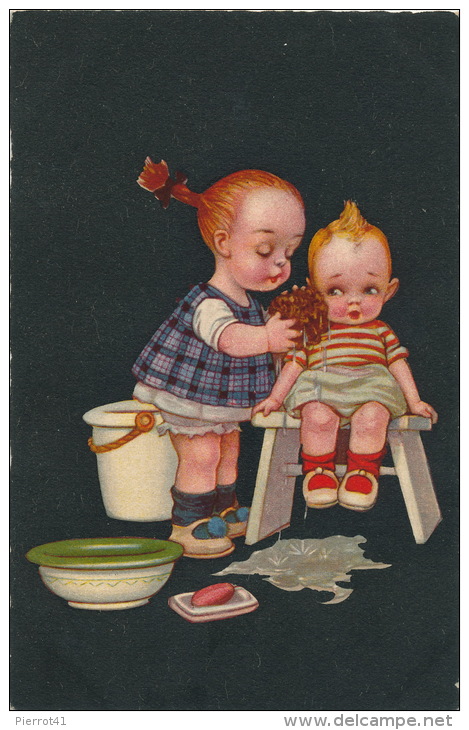 ENFANTS -  Jolie Carte Fantaisie Italienne Enfants à La Toilette Non Signée ( COLOMBO ?) - Dessins D'enfants