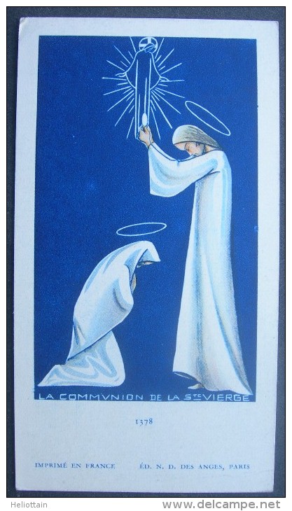 IMAGE PIEUSE CANIVET Vers 1930 : LA COMMUNION DE LA SAINTE VIERGE  / COMMUNION OF VIRGIN MARY HOLY CARD / SANTINO - Images Religieuses