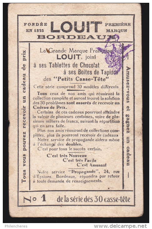 Chromo Publicités - Chocolat Louit - Série 1 Des 30 Casse-tete - Voir Les 6 N° Présents Dans Ce Lot Dans La Description - Louit