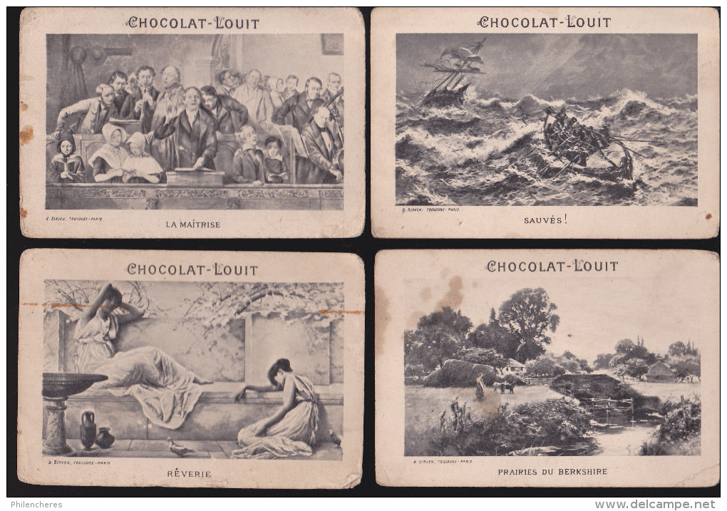 Chromo publicités - Chocolat Louit - Lot de 34 images toutes différentes - verso identiques