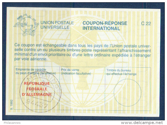 Coupon-réponse International, Type 27 (UPU Vertical , + 9.1992) , MAMMING, ALLEMAGNE (  Cr 48) - Coupons-réponse