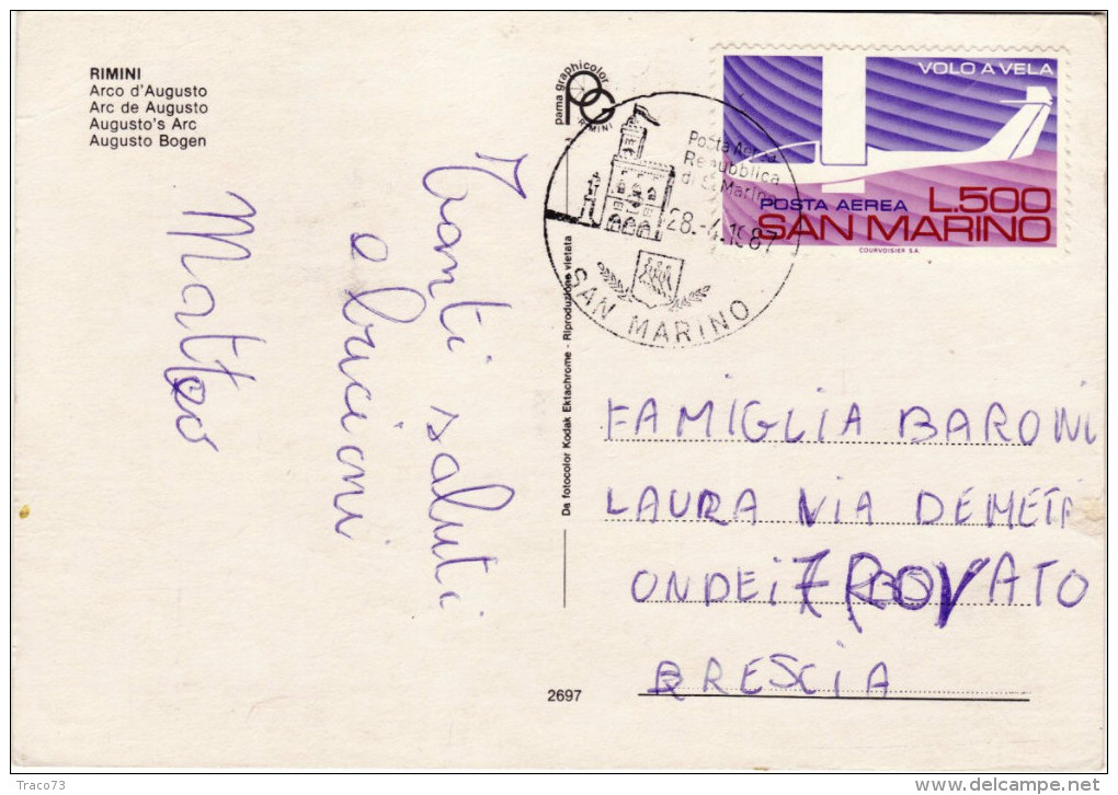 SAN MARINO  /   BRESCIA - Card _ Cartolina - Posta Aerea Lire 500 Isolato - Storia Postale