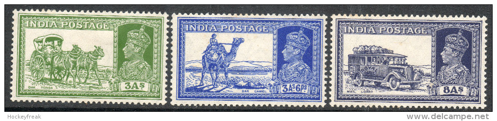 India 1937 - 3 X HM/LHM/VLHM KGVI Definitives SG253-254 & 257 Cat £31.50 SG2018 - See Full Description/scans Below - 1936-47 Roi Georges VI