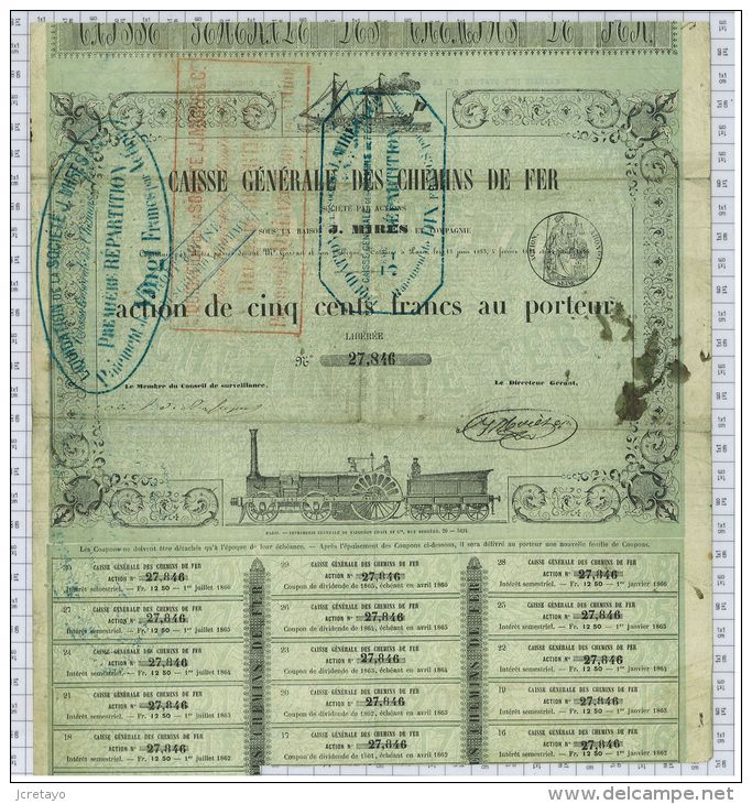 Caisse Générale Des Chemins De Fer Mires Et Cie, 1853 - Spoorwegen En Trams