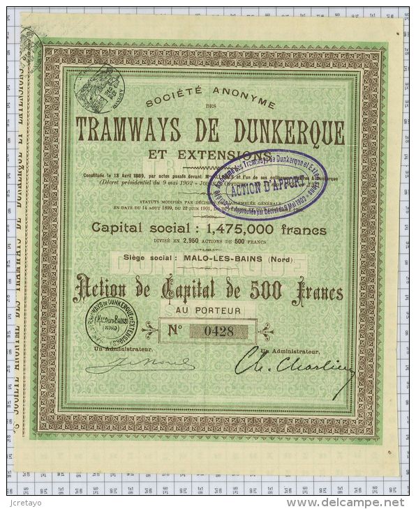 Sa Des Tramways De Dunkerque Et Extensions à Malo Les Bains - Chemin De Fer & Tramway