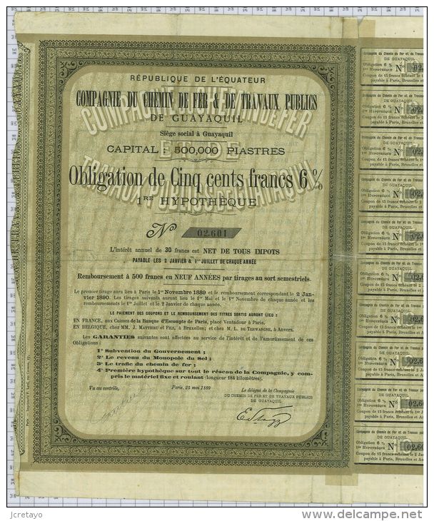 Republique De L'Equateur, Cie Du Chemin De Fer Et De Travaux Publics De Guayaquil - Railway & Tramway