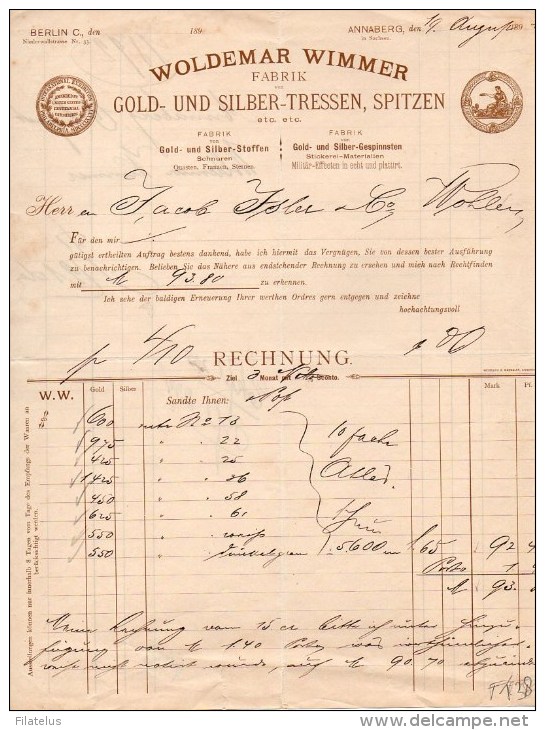 WOLDEMARWIMMER-FABRIK  GOLD-UND SILBER-TRESSER-SPITZEN-ANNABERG-19-8-1892 - 1800 – 1899