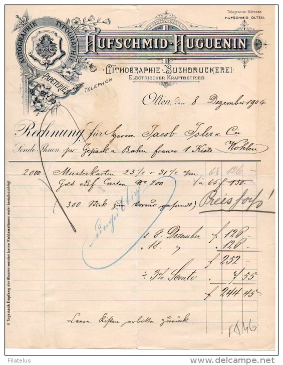 HUFSCHMID-HUGUENIN-TYPOGR APHIE-OLTEN-8-12-1904 - Svizzera