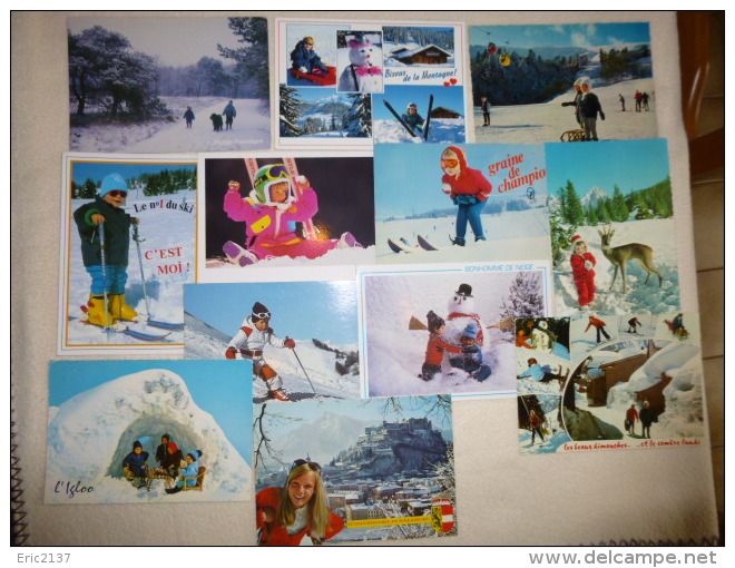 LOT DE 12 CARTES ENFANTS....NEIGE...MONTAGNE ET SKI..... - Verzamelingen & Reeksen