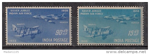 INDIA, 1958,   Silver Jubilee Indian Air Force, Airplane, Set 2 V, Airforce, Aeroplane, Aircraft, Military, MNH, (**) - Nuevos