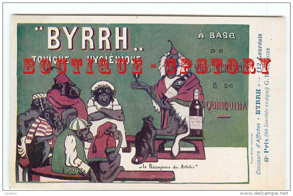 BYRRH Par BOULANGER < SINGES  MONKEY < CONCOURS D´AFFICHES 1906 < PUBLICITE < ART NOUVEAU < TRES BON ETAT < 2 SCANS - Autres & Non Classés