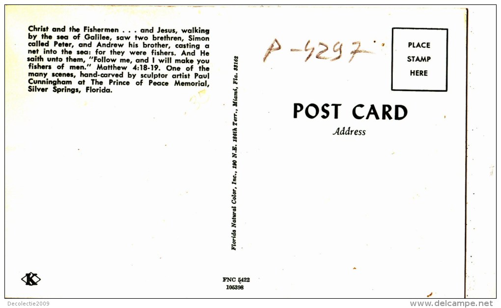 P4297 Christ And The Fisherman  Silver Springs Florida   USA Front/back Image - Silver Springs