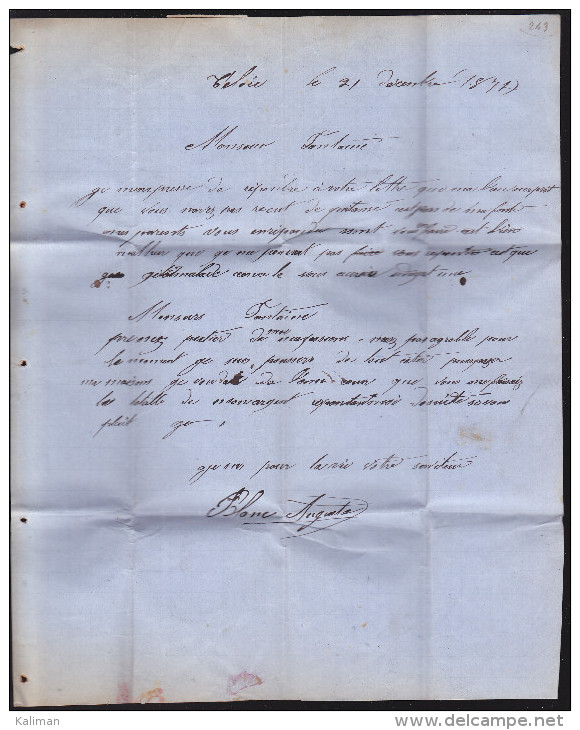 France - Lettre N° 60 Obl. 1871 - PC / Belfort / Bureau De Passe 1307 / Macon / Albertville - 1849-1876: Periodo Clásico