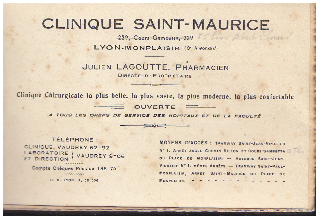 LYON CLINIQUE SAINT MAURICE  CARNET DE 25 CARTES - Lyon 7