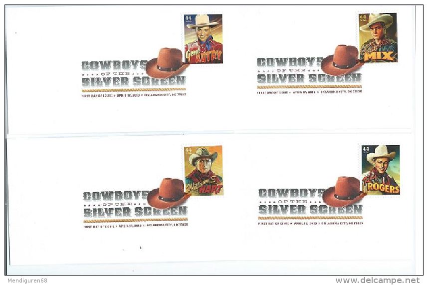 USA 2010 Cowboys Of The Silver Screen Set Of 4 X 44¢ FDC USED SC 4446-49a YV 4267-70 MI 4604-07 SG 5033-36 - 2001-2010