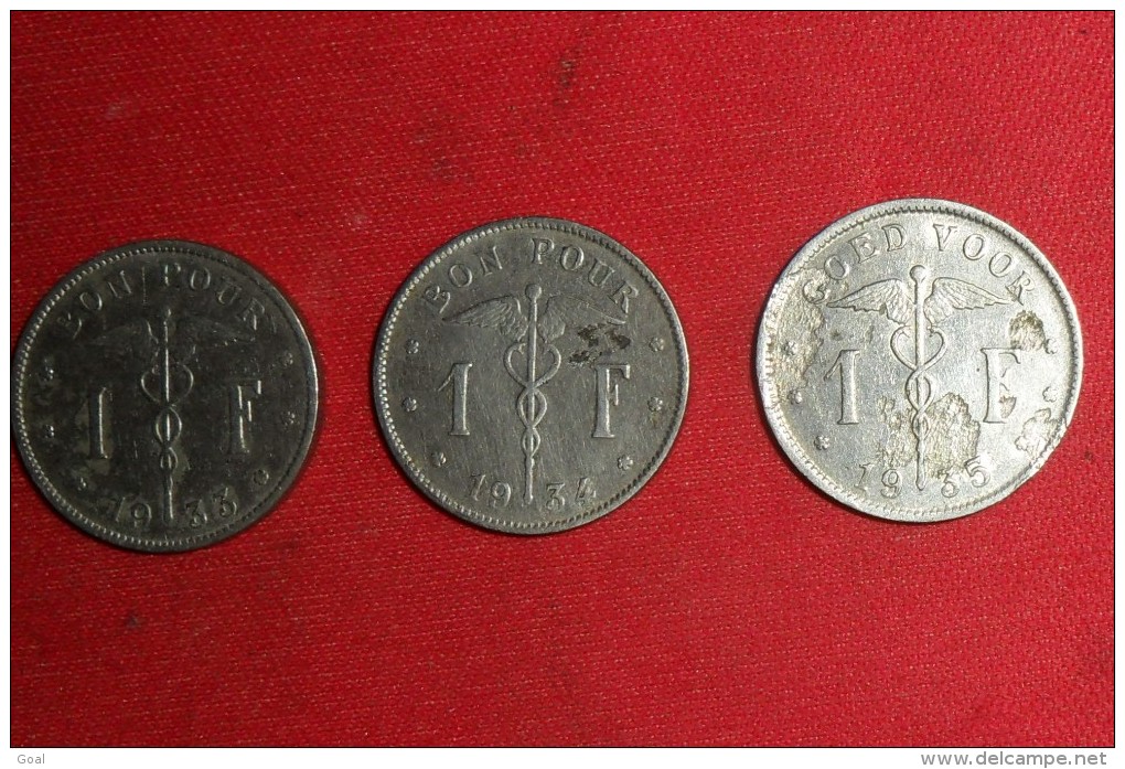 Lot De 3 Monnaies Belgique"Bon Pour 1 Franc"1933/1934 Et 1935 En TTB+ - 25 Cent