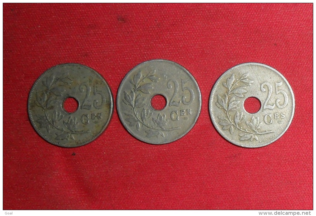 Lot De 3 Monnaie De Belgique/ 25 Ctmes 1921/ 1922 / 1923 En TB - 25 Cent