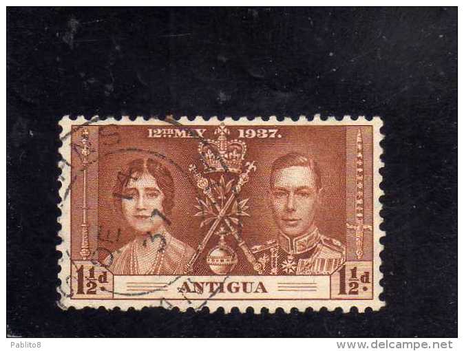 ANTIGUA 1937 CORONATION KING GEORGE VI INCORONAZIONE RE GIORGIO 1 1/2 D USED - 1858-1960 Crown Colony