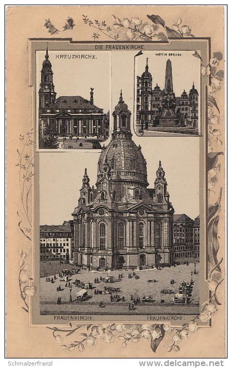 Stich Ansicht Dresden Alte Frauenkirche Neumarkt Kreuzkirche Wettin Obelisk Ca. 21 X 13 Cm - Lithographien