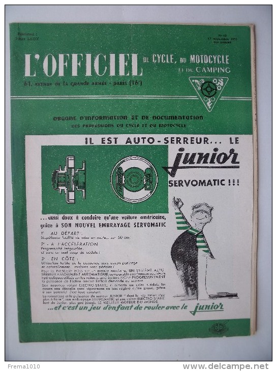 L´Officiel Du Cycle, Du Motocycle Et Du Camping -  Septembre 1955 Revue Hebdomadaire SERVOMATIC Embrayage - Auto/Moto