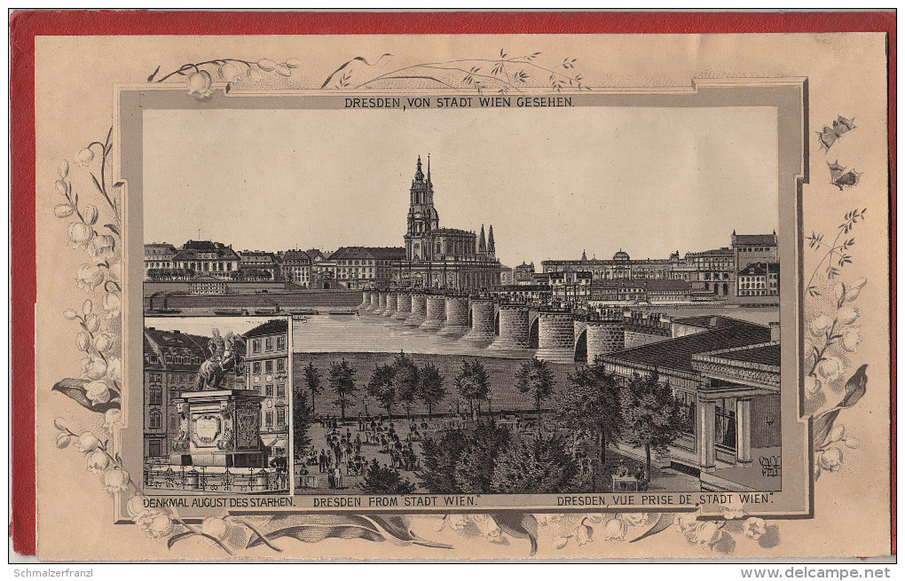 Stich Ansicht Dresden Von Gasthaus Stadt Wien Gesehen Narrenhäusl ? Denkmal August Starke Ca. 21 X 13 Cm - Lithographien