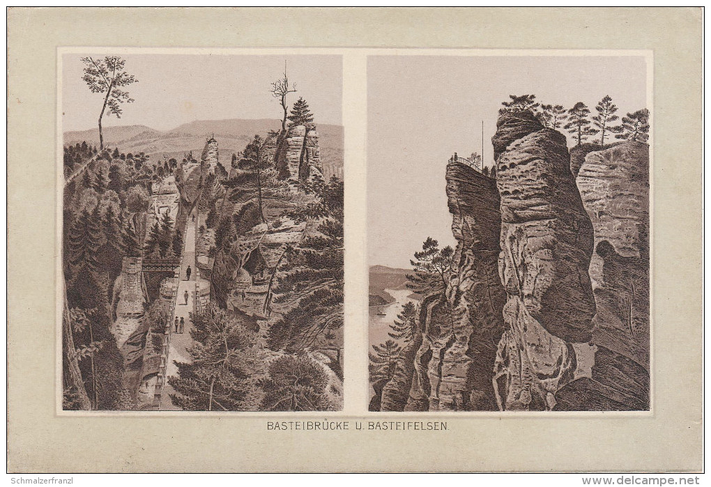 Stich Ansicht Rathen Basteibrücke Und Basteifelsen Ca. 19 X 13 Cm Sächsische Schweiz - Lithographien