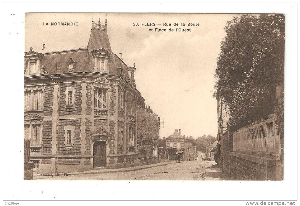 CPA  : 61 - Flers - Rue De La Boule & Place De L´Ouest - Grande Maison D´angle - Attelage - Peu Commune - Flers