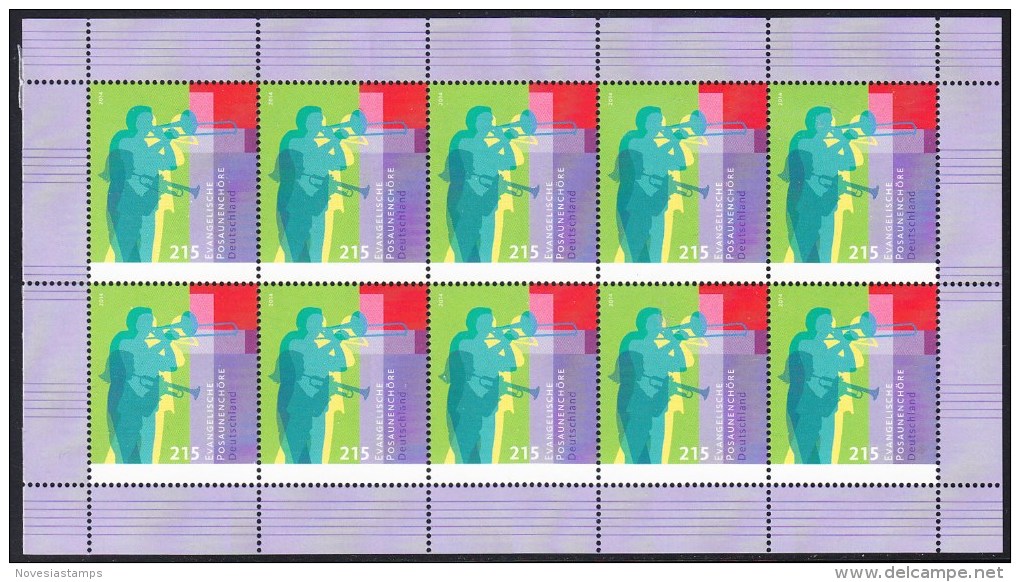 !a! GERMANY 2014 Mi. 3065 MNH SHEET(10) -Protestant Trombone Choirs: - 2011-2020