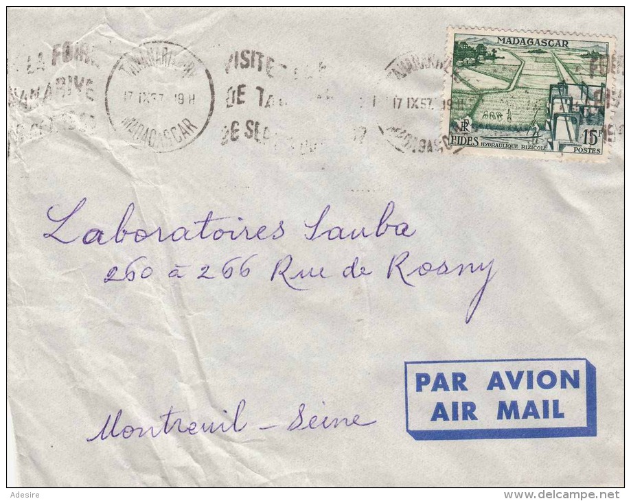 MADAGASKAR 1957 - 20 F Sondermarke Auf Brief Von Madagaskar &gt; Montreuil - Briefe U. Dokumente