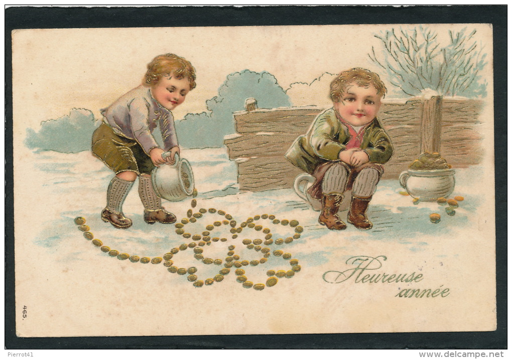 ENFANTS - Jolie Carte Fantaisie Gaufrée Enfants Sur Le Pot Et écus De "Heureuse Année" (embossed Postcard) - Nouvel An