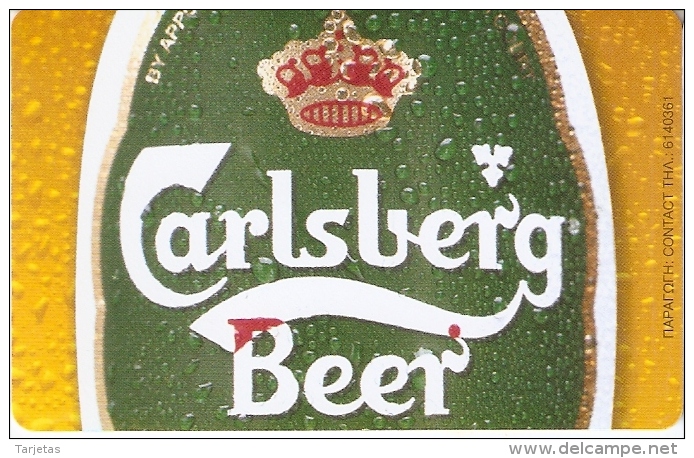 TARJETA DE GRECIA DE CERVEZA CARLSBERG DE TIRADA 35000 (BEER) (2 FOTOS) CHAPA - Publicidad